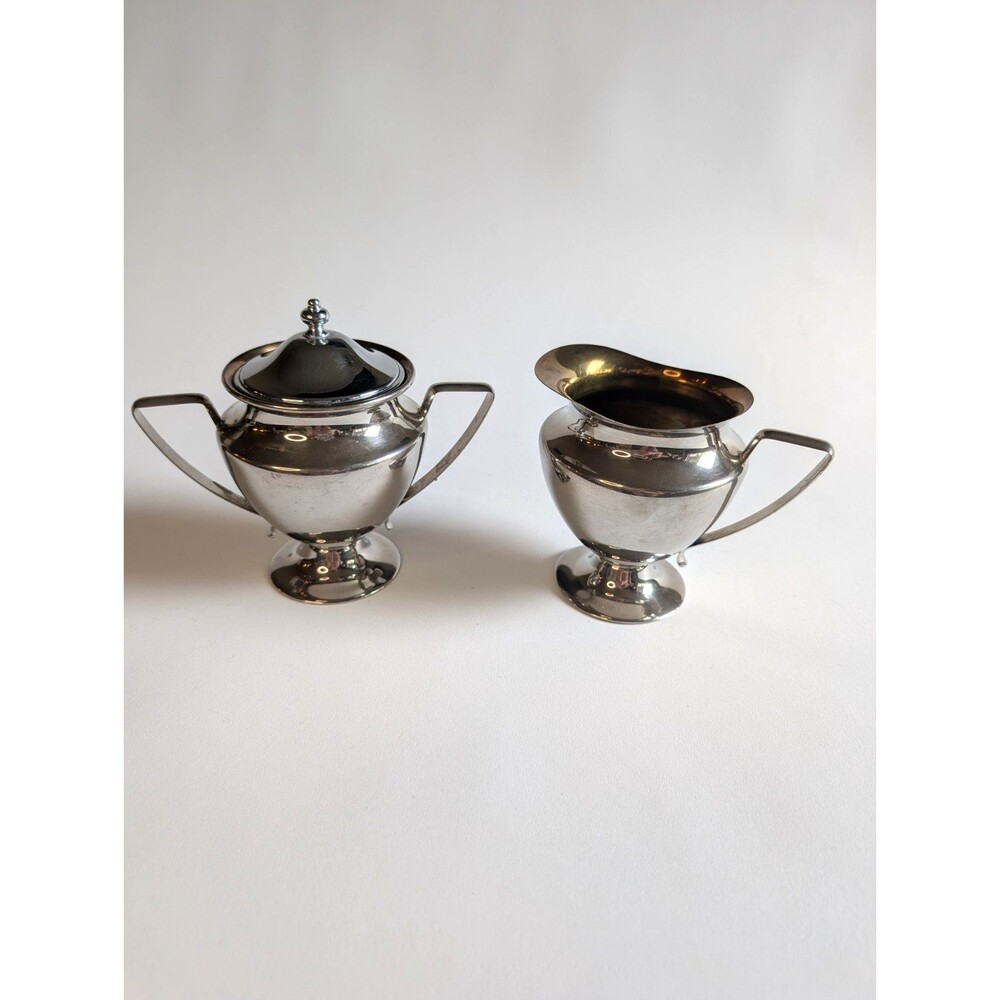 Silver plated Creamer & Sugar Set with Handles and Lid